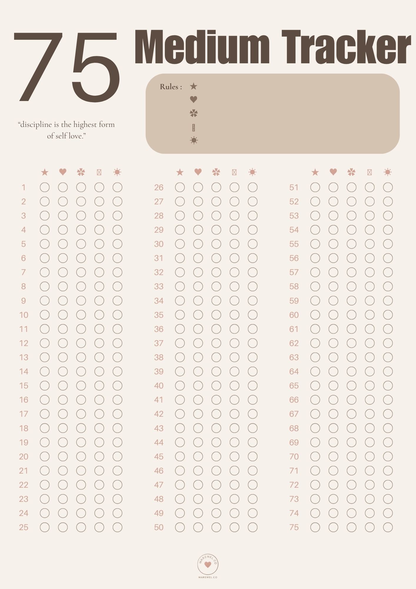 Free 75 Medium Habit Tracker ✨
