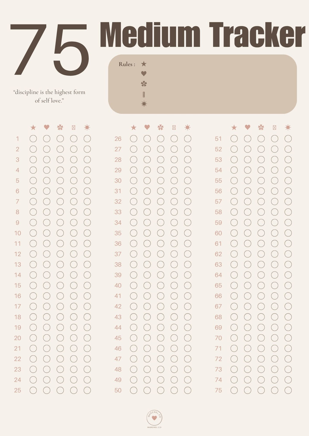 Free 75 Medium Habit Tracker ✨